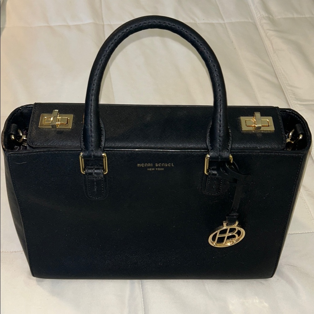 Henri Bendel Black Handbag with Gold Details